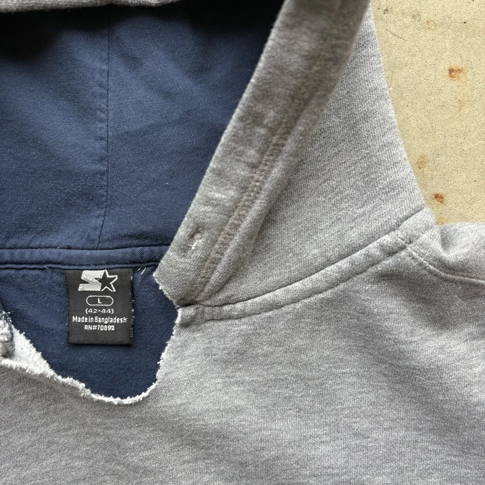 Vintage Y2K Starter Hoodie Size Large Gray Blank Heavyweight Fleece Sweatshirt
